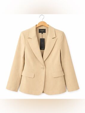 Attentif Single Button Blazer Size 6 Neutral Minimalist Career Style Office Core